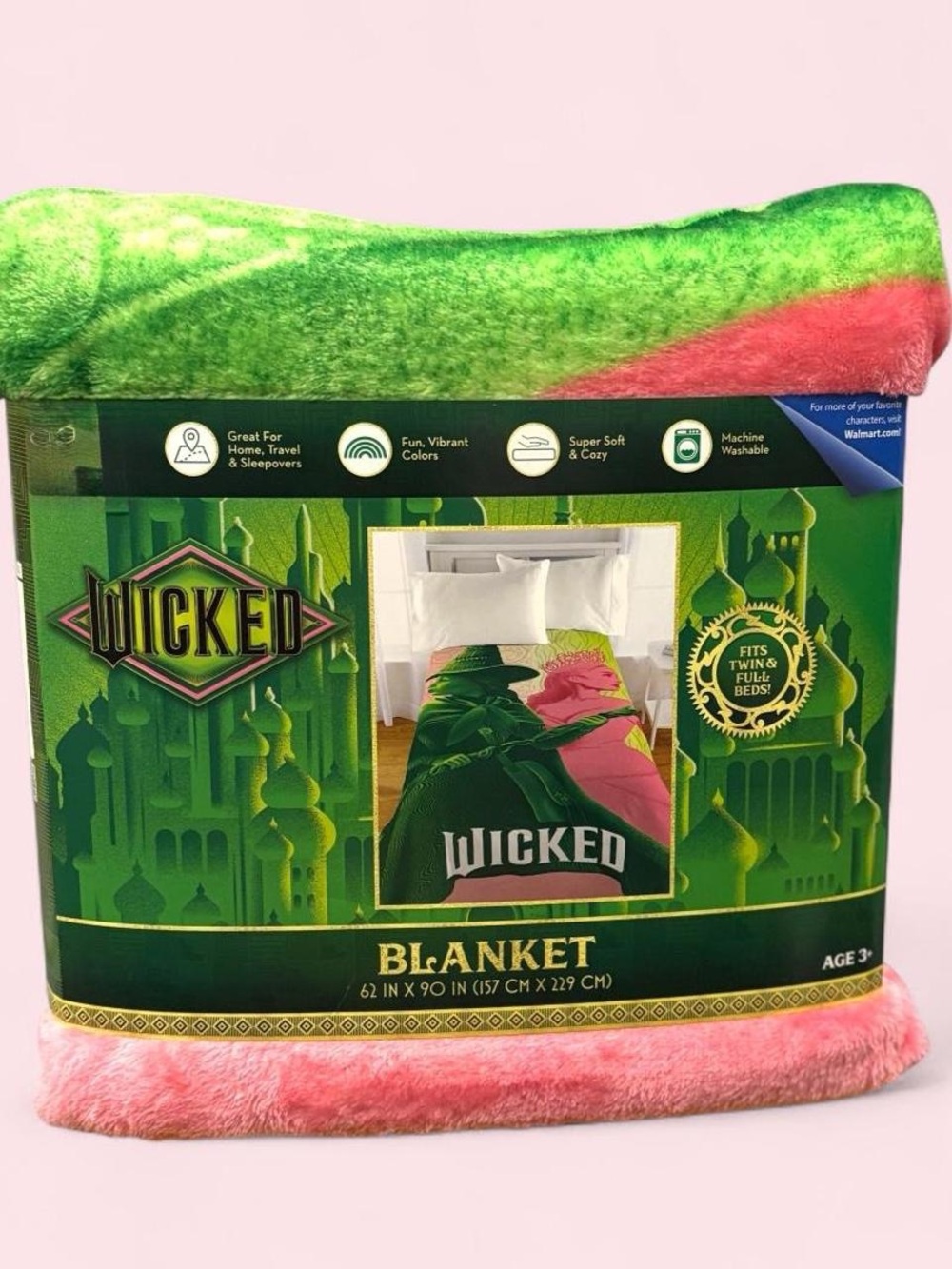 Wicked The Musical Plush Throw Blanket - Green & Pink Ariana Grande